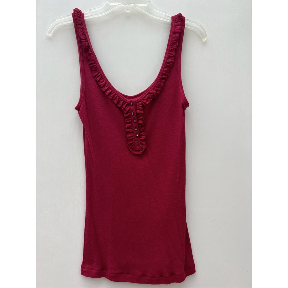 Victoria’s Secret Burgundy Ruffle Neckline Ribbed Stretchy Rhinestone Tank Top
